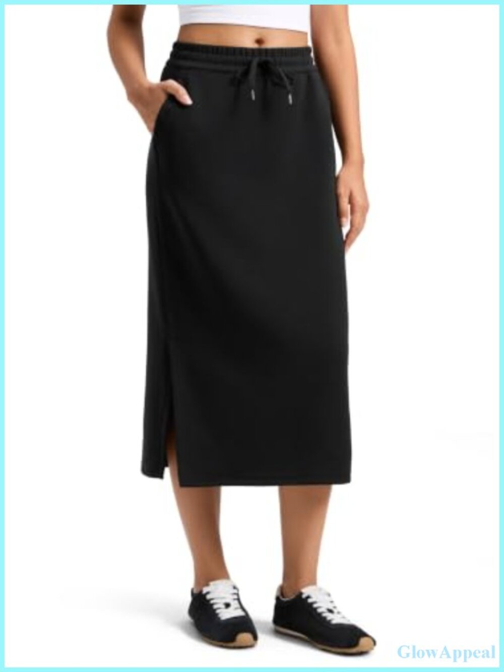 High Waisted Midi Pencil Skirt with Side Slit and Pockets